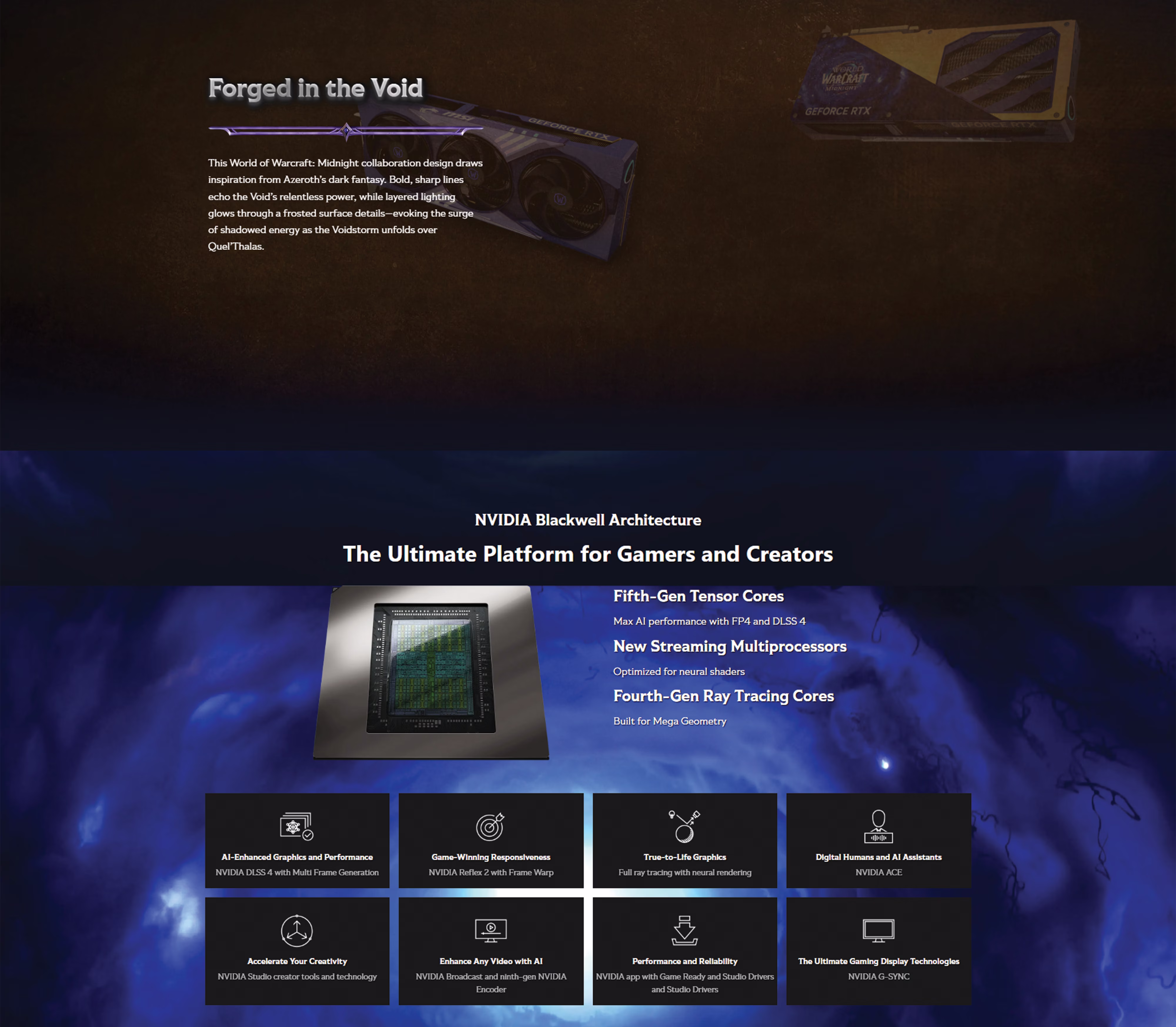 Dominate the most demanding raids and open worlds with the GeForce RTX 5070 12G World of Warcraft Midnight Void Edition OC