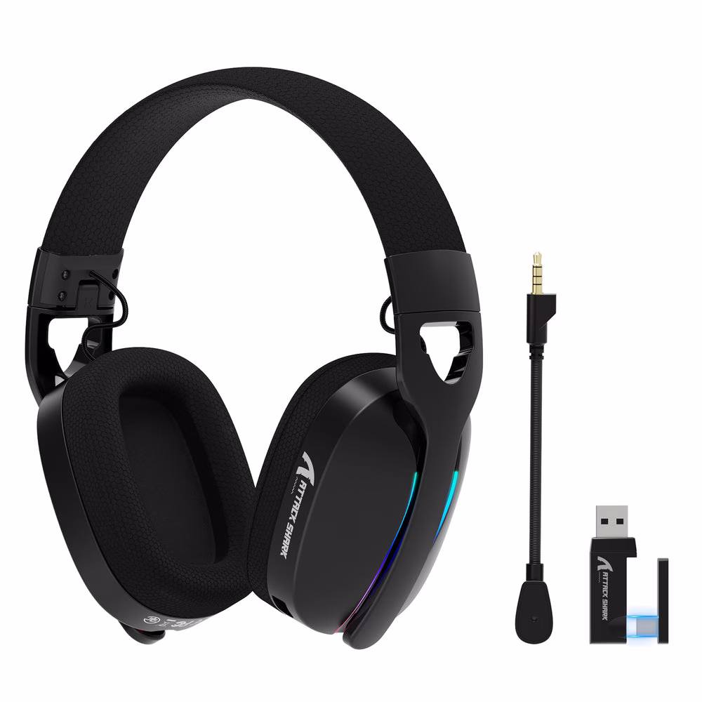 ATTACK SHARK L90 Foldable Wireless Gaming Headset, Dynamic 7.1 Surround Sound, RGB Lighting, 800mAh Battery, & Tri-Mode Connectivity, Black | L90 Foldable – Buy Online