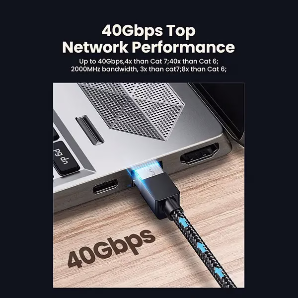 UGREEN Cat8 Shielded Ethernet Cable 3M, 2000MHz 40Gbps Braided Network Cable, RJ45 Modular Plugs | NW153-80432B thumbnail 2