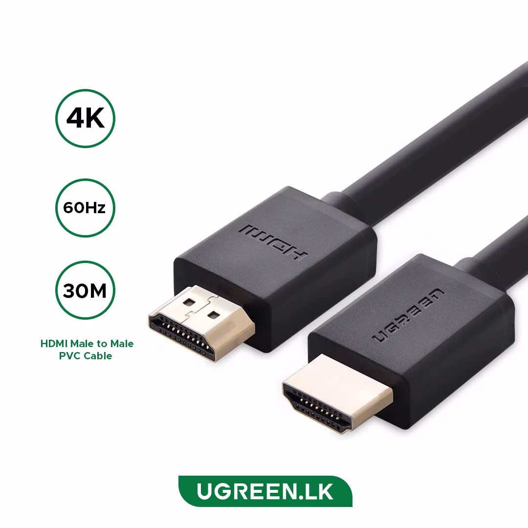 UGREEN HDMI 2.0 Cable 30-Meter High Speed 4K HDMI Male to Male Cable with Signal Booster, Gold-Plated, Black | HD104-10114B – Buy Online