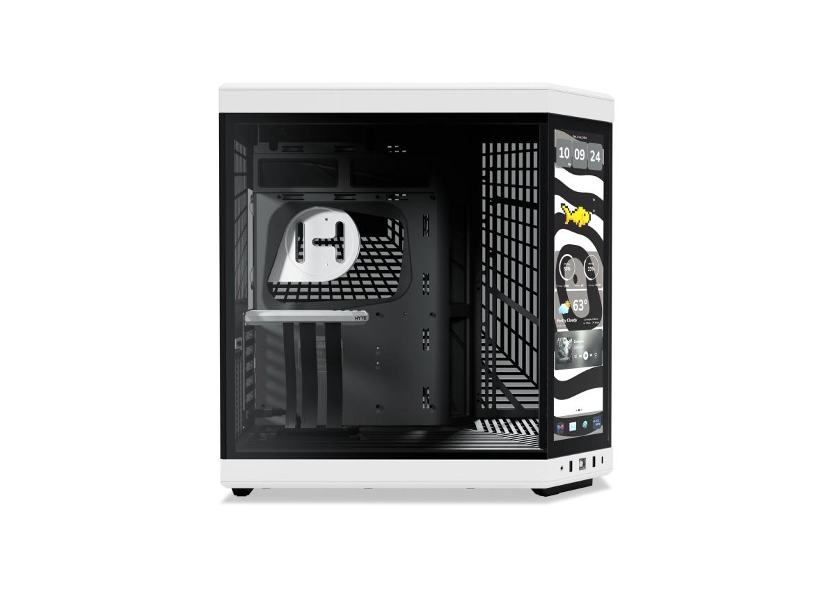 HYTE Y70 Touch Infinite Panda Mid-Tower Case, 4K LCD Touchscreen, PCIe 4.0 Riser, White & Black | CS-HYTE-Y70TTI-WB thumbnail 3