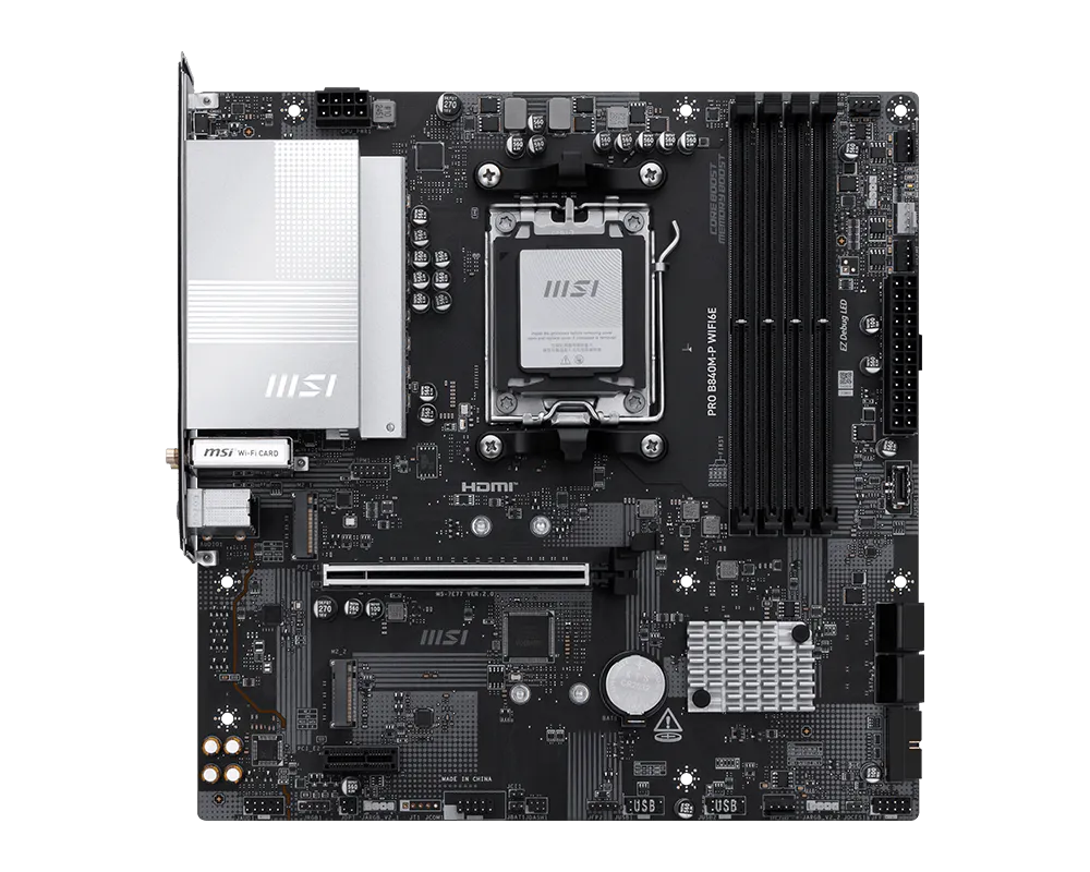 MSI PRO B840M-P WIFI 6E Motherboard, AMD Ryzen AM5 Socket, DDR5, PCIe 4.0, mATX | 911-7E77-002 thumbnail 2